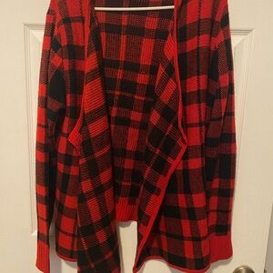 Faded Glory Red and Black Checkered Cardigan